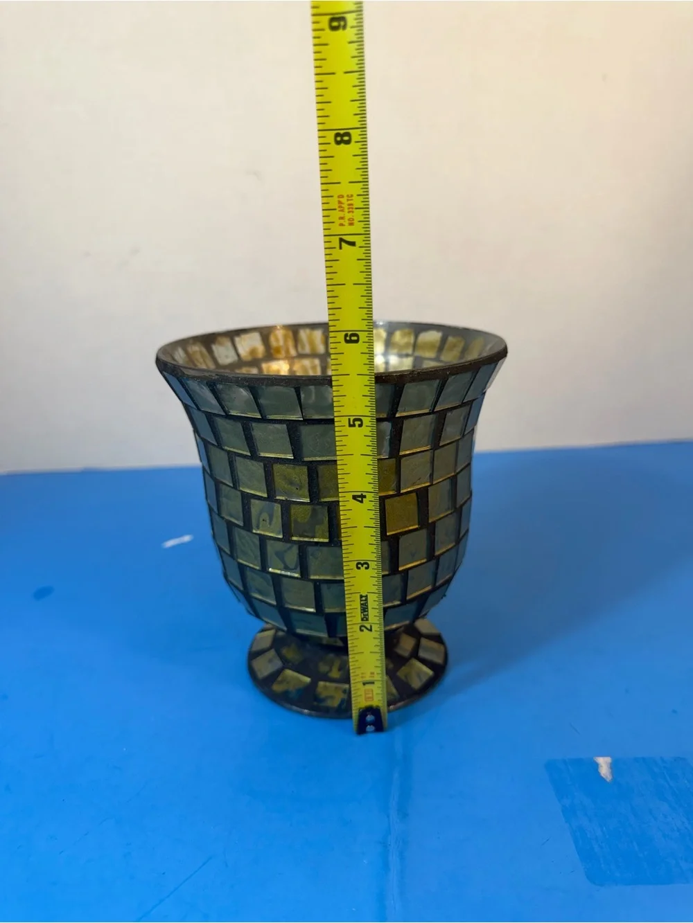 decorative green mosaic glass candle holder/vase
